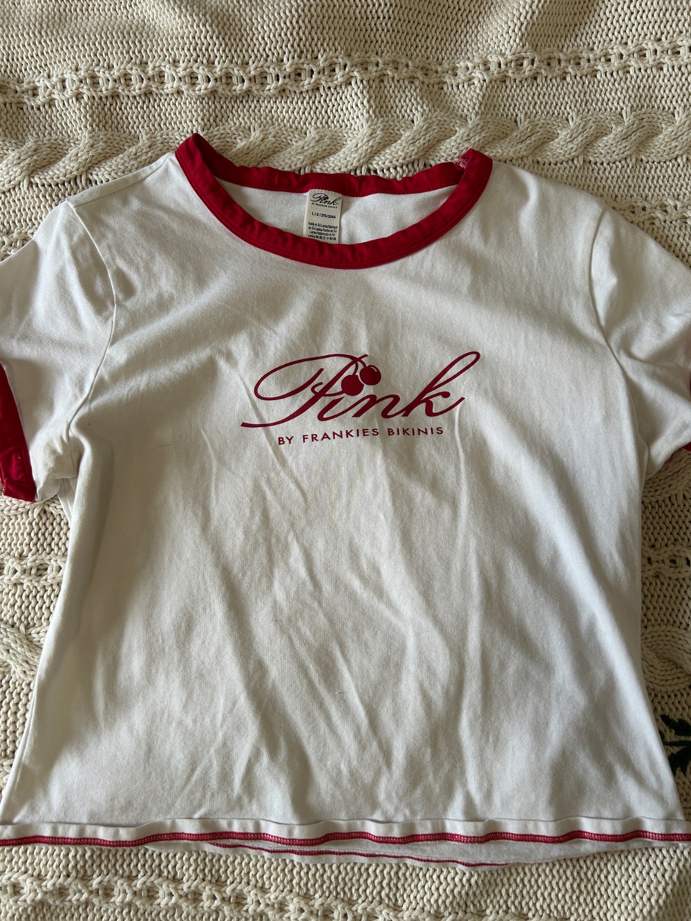 Frankie's Bikinis White Ringer Tee with Red Trim